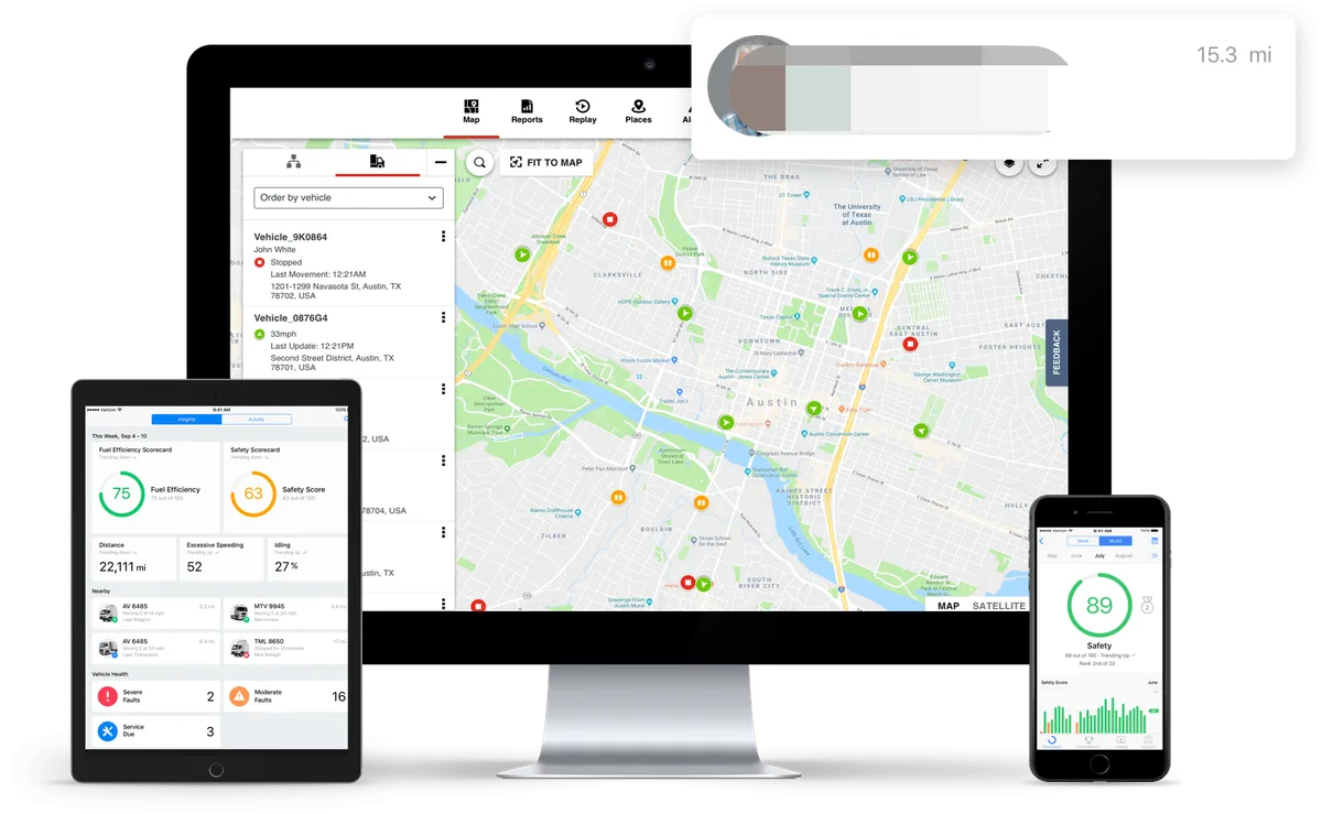 Smart fleet tracking system dashboard for commercial vehicles